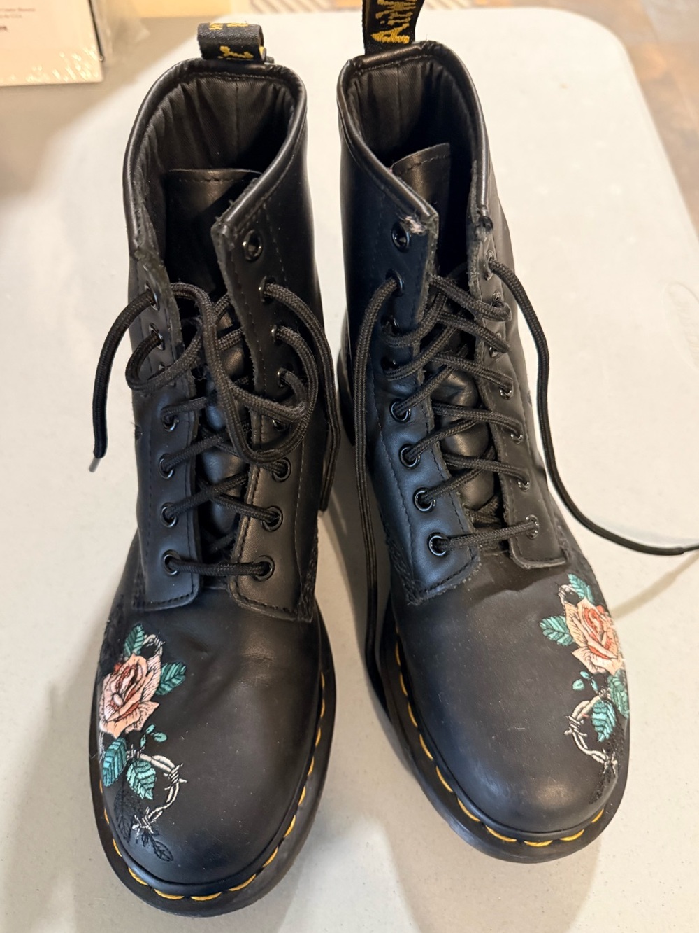 Dr. Martens Black Floral Embroidered Combat Boots - Women's Lace-Up Boots